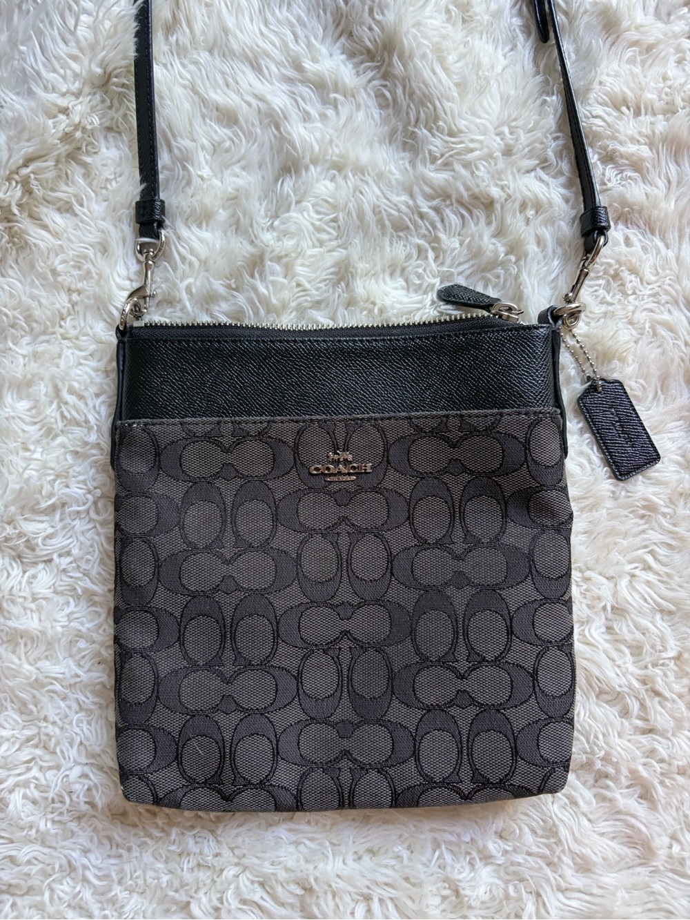 Coach Black and Gray Signature Canvas Crossbody Bag